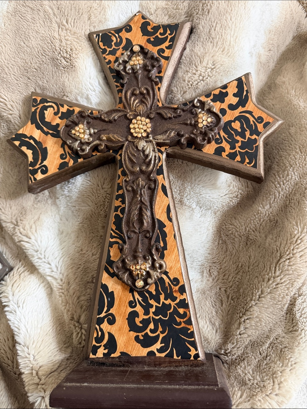 Decorative Black and Brown Patterned Accent Cross